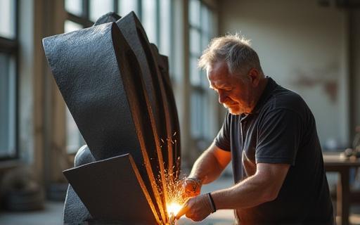 Artist Askell Hubal working in the studio